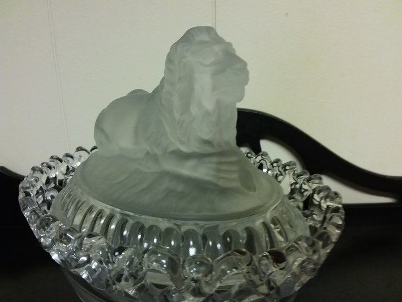 Imperial Glass Lion Top Candy Dish Etsy