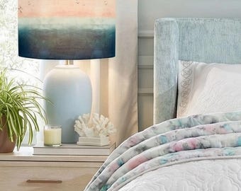 Coastal Horizon Tripod Floor Lamp with Linen Shade or Shade Only – Beachy decor, Ocean Gradient Design, Modern Statement Lighting for Living