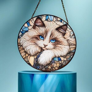 Ragdoll cat suncatcher cat mom unique home decor cat stained glass style acrylic window ornament fluffy cat cute breed seal bicolor ragdoll Cir7.8in