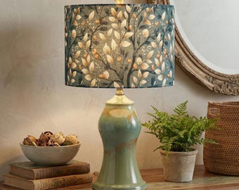 Floral teal Drum uno Lamp Shade – Botanical Pattern Lighting, Modern Nature-Inspired Lampshade for Floor or Table Lamp, 2 Sizes Available