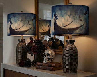 Abat-jour de sorcière, abat-jour de lune sorcière volante, décoration d'intérieur gothique, éclairage mystique maussade, déco d'entrée d'Halloween facile