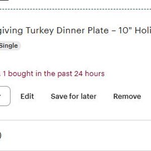 May include: Thanksgiving Turkey Dinner Plate, 10-inch diameter. The plate features a central turkey design with a decorative border of fall leaves and pumpkins. The plate is a single item and is part of a holiday collection.