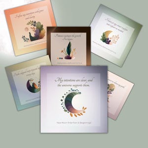 Cartes d'affirmation de manifestation de la lune imprimables PDF cartes de phase de lune pour prendre soin de soi, auto-assistance, inspiration de pleine conscience pour fixer des objectifs
