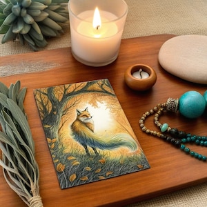 Jeu de cartes Equinoxe d'automne Design renard des bois Cartes de célébration d'automne élégantes et intemporelles Carte païenne carte wicca