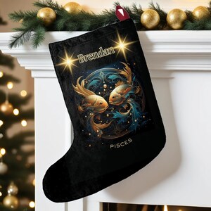 Personalized Zodiac Christmas Stocking | Custom Astrology Holiday Decor, Star Sign Stocking with Name, Horoscope Gift for Christmas Mantel