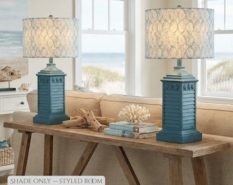 Coastal Seaglass Lampshade or Floor Lamp | Beach House Lighting | Soft Blue Ocean Pattern | Coastal Living Decor | Modern Coastal Home Style