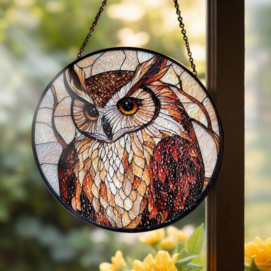 Owl Acrylic Stained Glass Suncatcher | Nature-inspired Raptor Lover ...