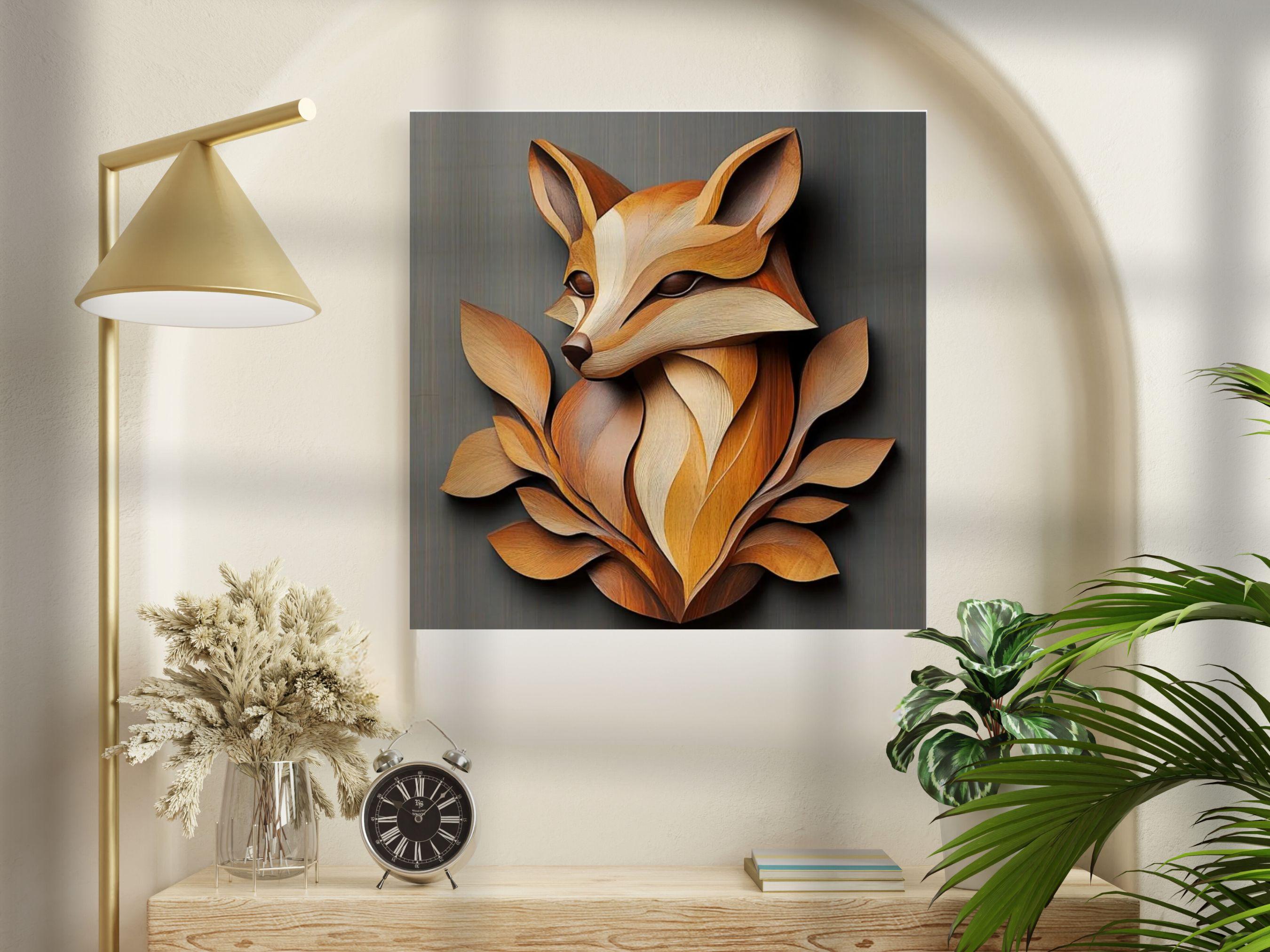 Rustic Fox Image Woodland Fox Wall Art Print - Rustic Fox Wildlife Wood Decor for Home ...