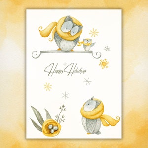 Owl Holiday Greeting Cards | Illustrated Winter Owl Christmas Card Set with Envelopes | Cozy Nature Holiday Note Cards