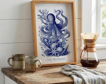 Personalized Custom Serving Tray Nautical Octopus | Coastal Sea Life  Design Tray | Housewarming Wedding Bridal Shower gift idea
