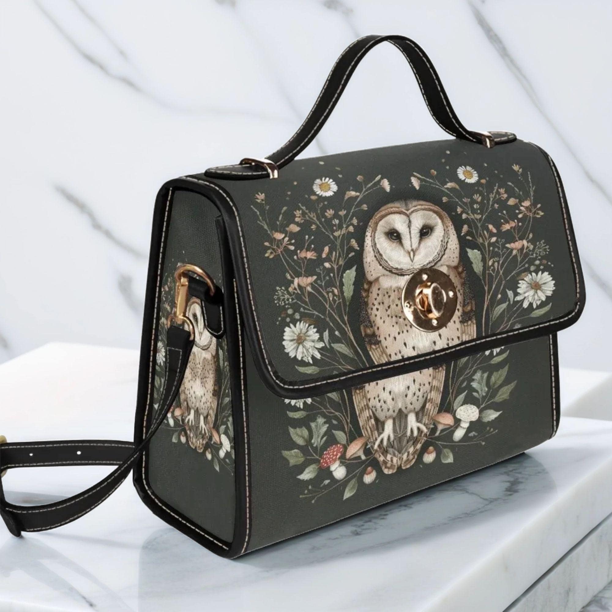 Owl cottagecore crossbody bag satchel with handle waterproof fashion statement accessory bird lover