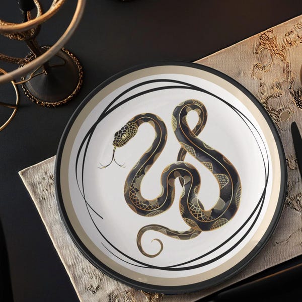 Piatto con serpente nero / Servizio da tavola gotico con serpente / Piatto da portata dall'estetica dark / Decorazione occulta con serpente / Servizio da tavola da cucina stregonesco