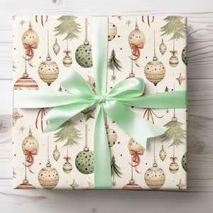 Vintage Christmas Ornaments Gift Wrapping Paper Festive Holiday Gift Wrap holiday presents eye catching print christmas gifting nostalgic