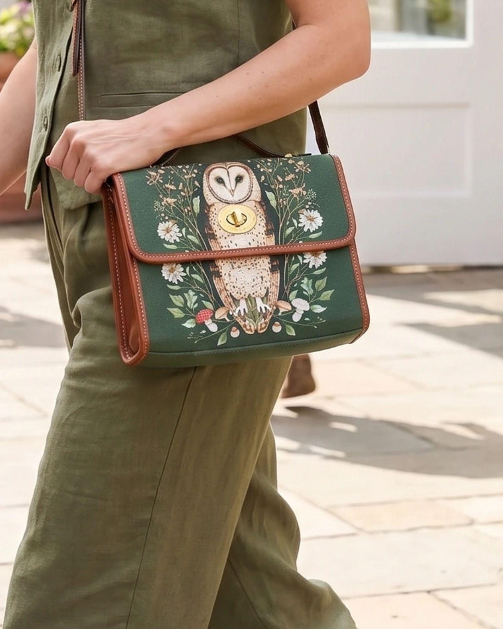 Owl Satchel Handbag &ndash;Statement Bag  Dark Cottagecore Forest Design, Elegant Owl waterproof Pur