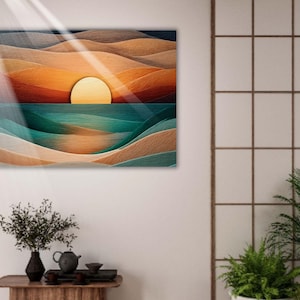 Coastal Sunset Wood Art Print - Organic Ocean Waves - Rustic Home Decor - sustainable home decor beach print living room accent piece