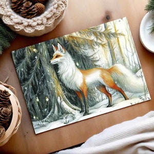 Winter Fox Woodland Christmas Card snowy scene Illustrated Holiday Greeting Cards set blank nature note cards