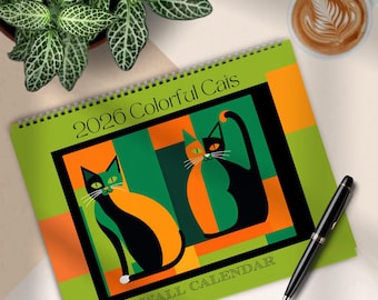 2026 Cat Wall Calendar – Colorful Cats Modern Art Prints, Matisse Inspired Feline Calendar, Gifts for Cat Lovers, Bold Home Office Décor