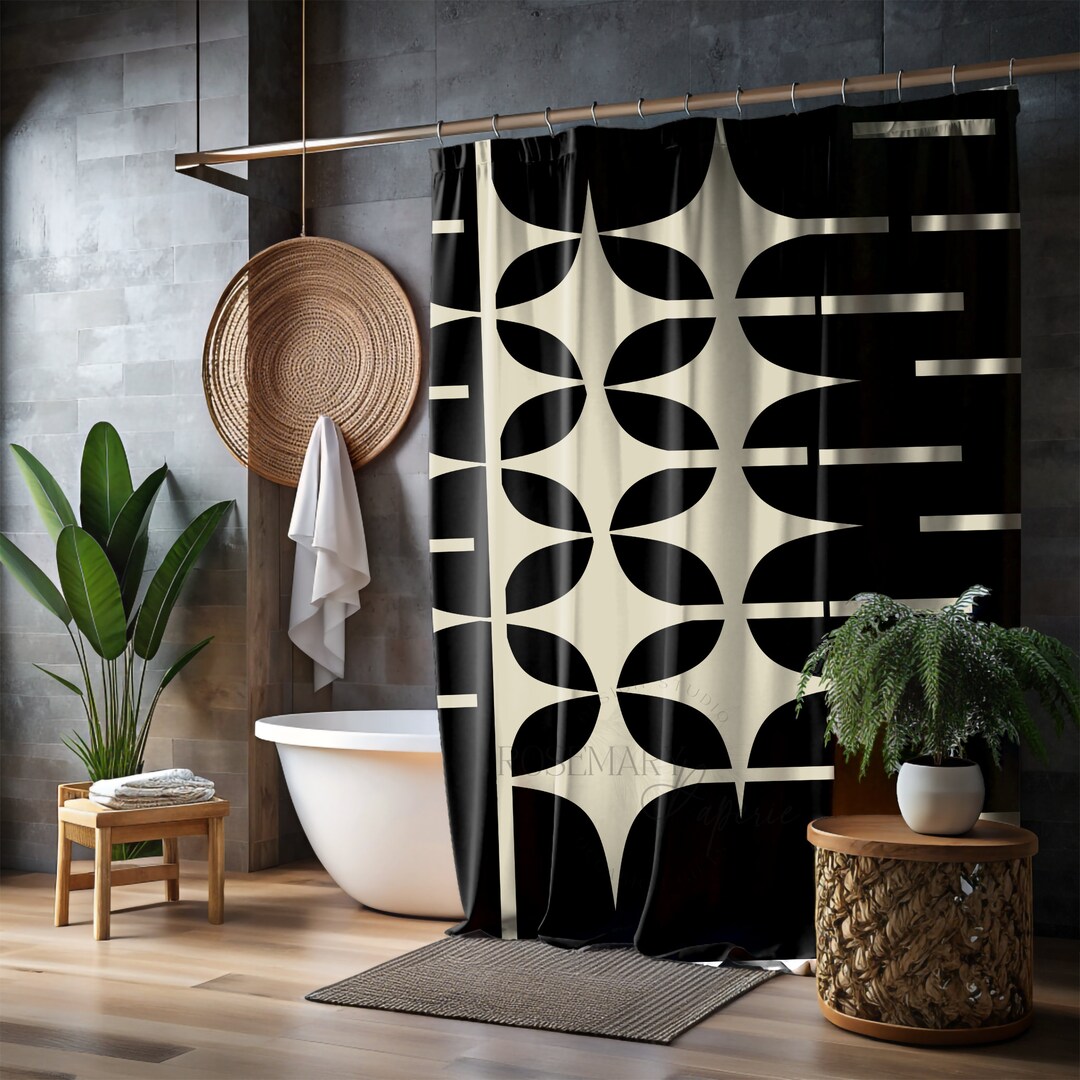 Modern Art Shower Curtain Black Graphic Shower Curtain Contemporary