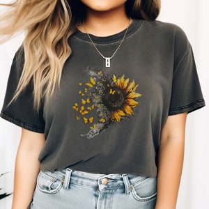 Sunflower Shirt for Women – Garden Lover Wildflower Tee, Butterfly & Sunflower Garden Shirt, Nature Lover, Comfort Colors Brand