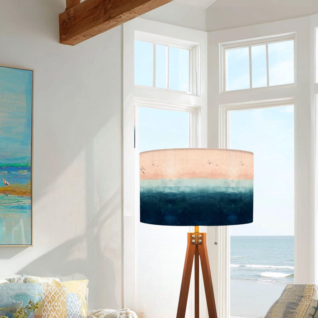 Coastal Horizon Tripod Floor Lamp With Linen Shade or Shade Only ...