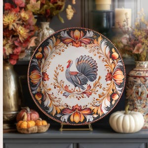 Thanksgiving Turkey Dinner Plate – 10" Holiday Harvest Plate | Shatterproof & Heat-Resistant Tableware | Autumn Turkey Plate and platter set