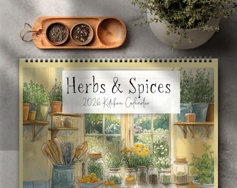 2026 kitchen calendar cooking herbs spices cottage core calendar for gardeners cooks food lovers foodie wall calendar botanical art