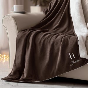 Custom Monogram Sherpa Blanket, Luxury Personalized Gift for Him or Her, Minimalist Custom Embroidered Throw, Soft Cozy Winter Keepsake