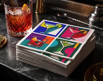 Pop Art Cocktails Napkins | Cocktail Party Beverage Paper Napkins | Hostess Gift Party Happy Hour Style Girls Night