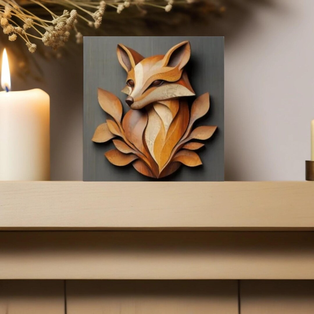 Rustic Fox Image Woodland Fox Wall Art Print - Rustic Fox Wildlife Wood Decor for Home ...
