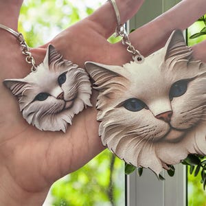 Cute Cat Face Ragdoll Keychain  Bag Charm  Adorable  Accessory for Cat Lovers lightweight wood keychain large bag charm  blue eye cat