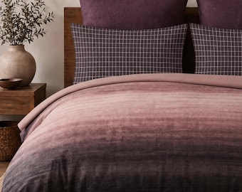 Ombre Reversible Comforter Set Charcoal Plum Blush Box Quilted Bedding , Duvet Cover Option | King, Queen Twin Microluxe Soft Machine Wash