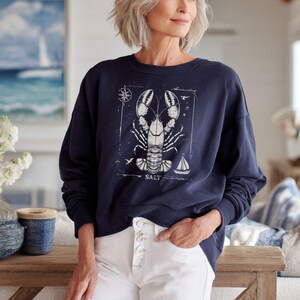 Lobster Sweatshirt Vintage coastal Pullover, Nautical Graphic Beach Town Gift,  Lobster Print on Gildan Dark Colors, Costal Style unisex top