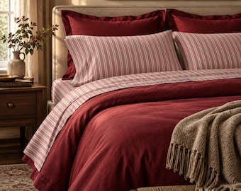 Pink Striped Sheet Set, Cotton Blend Bed Sheets, Cottage Bedding, Dusty Rose Stripe Sheets, Cozy Farmhouse Bedroom Decor