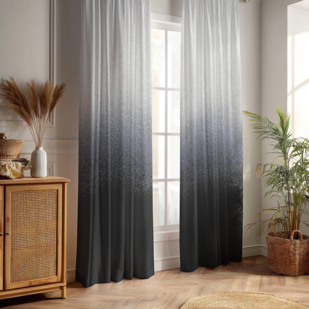 Ombre Gray Gradient Blackout Window Curtain | Hand-drawn Modern ...