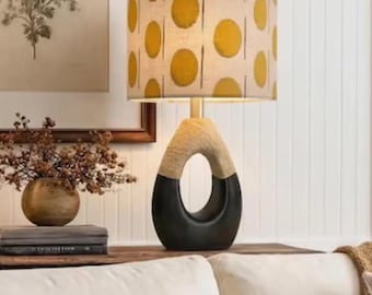 Yellow abstract modern lampshade | Midcentury inspired | minimalist neutral drum table lampshade in two sizes | unique statement lighting