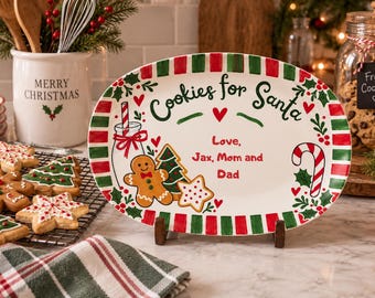 Personalized Christmas Eve Cookie Platter, Custom Kids Names, Cookies for Santa Family Tradition, Unbreakable Holiday Plate