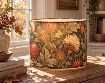 Artichoke Floral Lampshade, Moody Botanical Lamp Shade, Rust Green Fall Decor, Vintage Floral Drum Shade, Cottagecore Home Decor