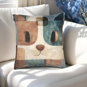 Bonita almohada tejida con cara de gato: acogedora y decorativa con un divertido dibujo de gatito, el regalo perfecto para amantes de los gatos y una acogedora decoración para el hogar.