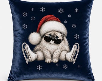 Ragdoll Cat Holiday Velvet Pillow Cool Christmas Cushion Gift for kids, cat mom| Winter Theme Funny Gift Navy Velvet Holiday Decor