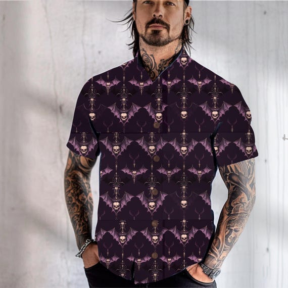 Men's Vampire Shirt  Gothic Button up Short Sleeve, Casual Vampire  Aesthetic Shirt, Mens Clothing Goth Shirt SM-5XL, Halloween or Alt Style -  Etsy New Zealand