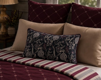 Burgundy Traditional Duvet or Comforter Set, Reversible Stripe Cotton Microfiber Bedding, Twin Queen King | Thackery Diamond Trellis