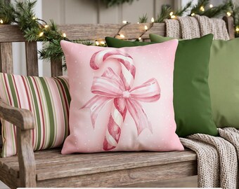 Candy Cane Outdoor Pillow Set of 4 Christmas Collection, Green and Peppermint stripe Mix & Match | Holiday Decor