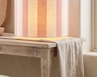 Pink & White Stripe Replacement Drum Shade | Uno fit standing lamp or Floor Lampshade | Arc lamp for girls room or Nursery| Reading nook
