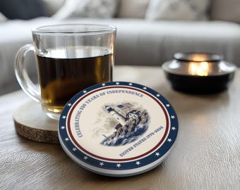 Commemorative USA 250th Anniversary Coaster – Patriotic Lighthouse, 1776–2026 Keepsake Gift, Ceramic Coaster, American Heritage Home Decor