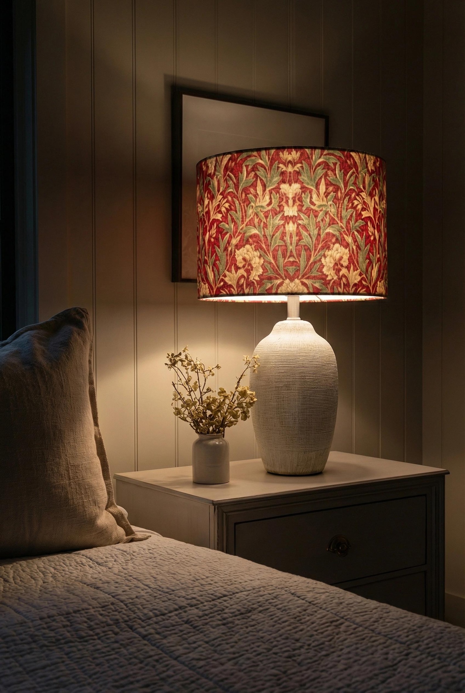 William Morris Red Floral Lampshade |drum Botanical Lamp Shade ...