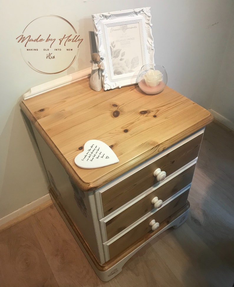 SOLD Vintage 3 Drawer Ducal Pine Bedside Table on Wheels, Bedside
