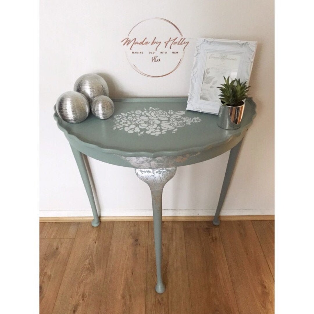 SOLD Antique Vintage Half Moon Demi Lune Teak Side Table Console Table Hallway Table Refurbished Upcycled Hand Painted Furniture. Etsy