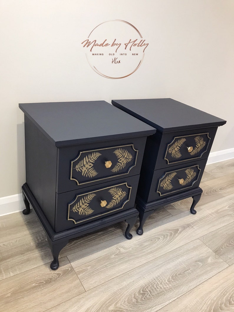 SOLD Navy and Gold Bedside Tables / / Drawers / Etsy