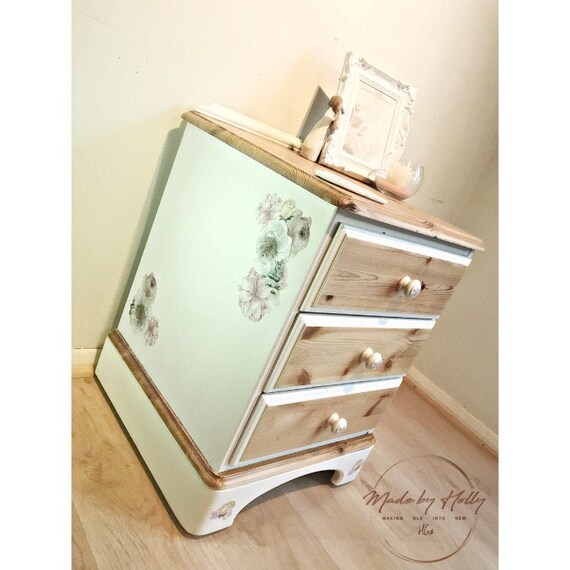 SOLD Vintage 3 Drawer Ducal Pine Bedside Table on Wheels Bedside