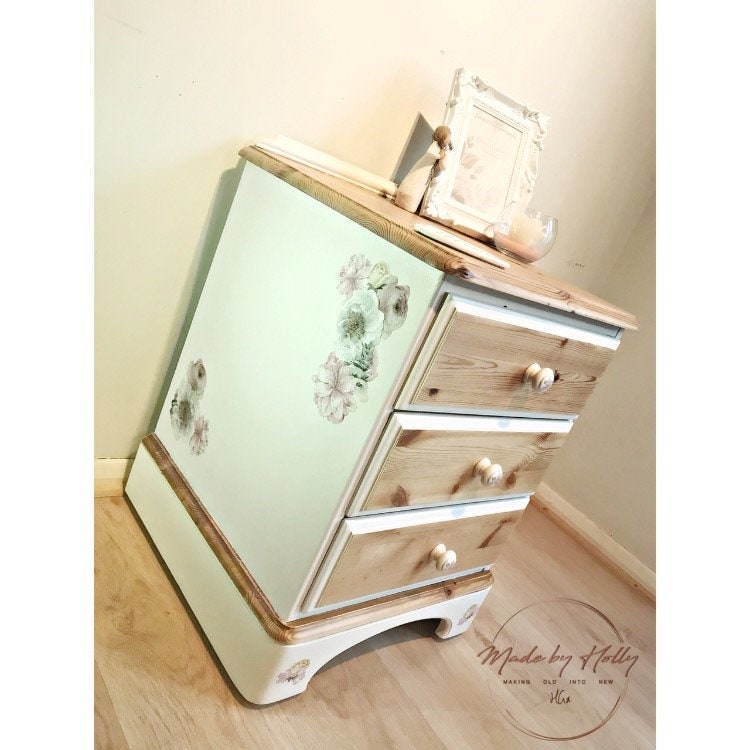 SOLD Vintage 3 Drawer Ducal Pine Bedside Table on Wheels, Bedside